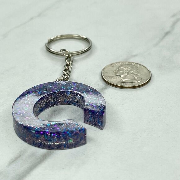 Silver Tone Glitter C Monogram Initial Letter Keyring Keychain - Picture 7 of 7